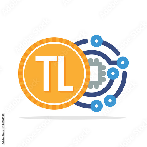 Illustrated icon with the concept of digital money transactions with the currency of Turkey, Turkish lira