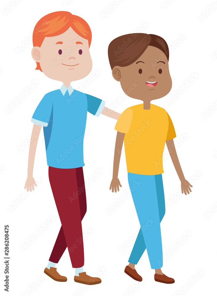 Teenagers friends smiling and greeting cartoons Teenagers friends smiling and greeting cartoons