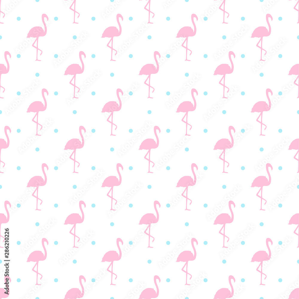 Seamless dotted wallpaper with flamingos. Abstract birds. Print for polygraphy, shirts and textiles. Pattern for design Seamless dotted wallpaper with flamingos. Abstract birds. Print for polygraphy, shirts and textiles. Pattern for design