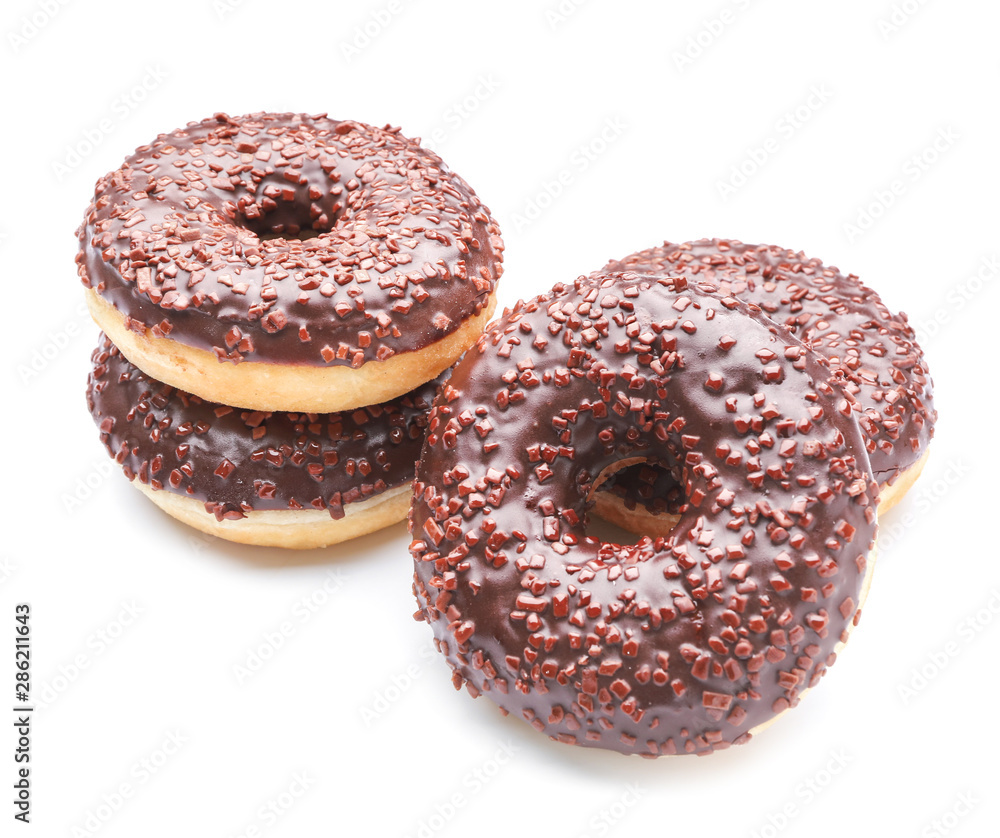 Sweet tasty donuts on white background Sweet tasty donuts on white background