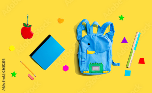 School stationery supplies - overhead view flat lay