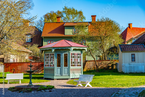 Fotografie View of traditional timber houses in the old town Gamla Linkoping, Sweden
