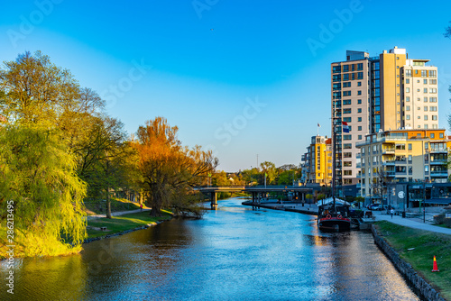 Canvas Print Riverside of Stangan river in Linkoping, Sweden