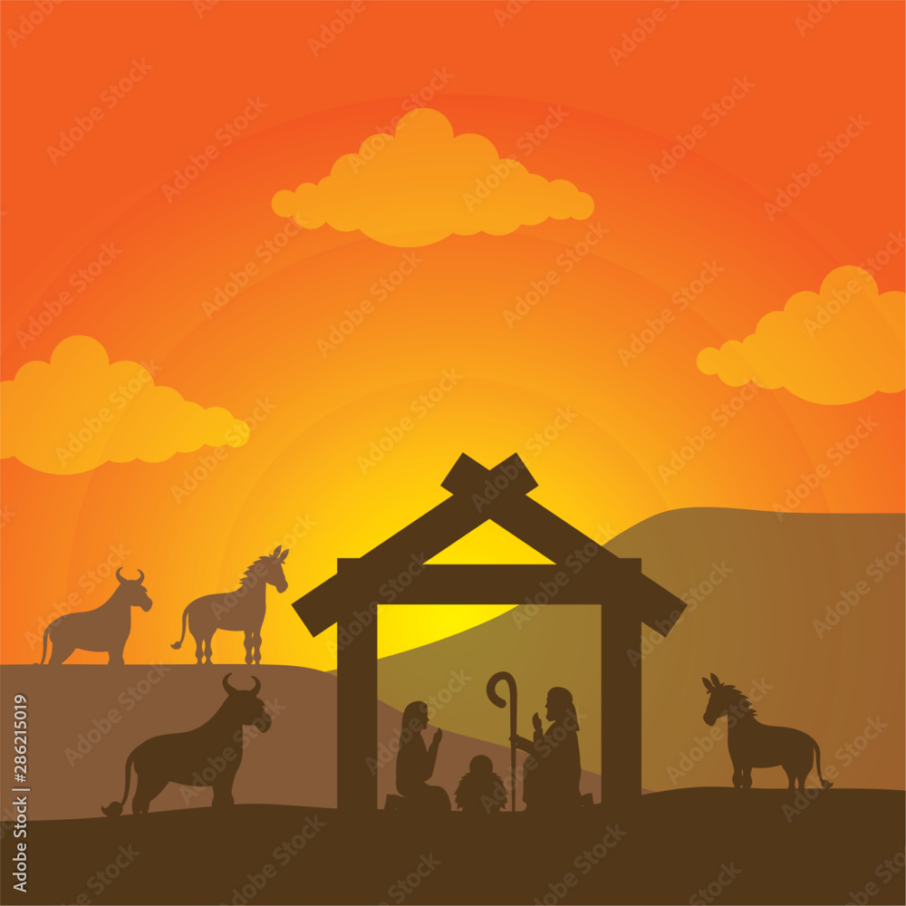 celebration merry christmas manger flat design Stock Vector | Adobe Stock
