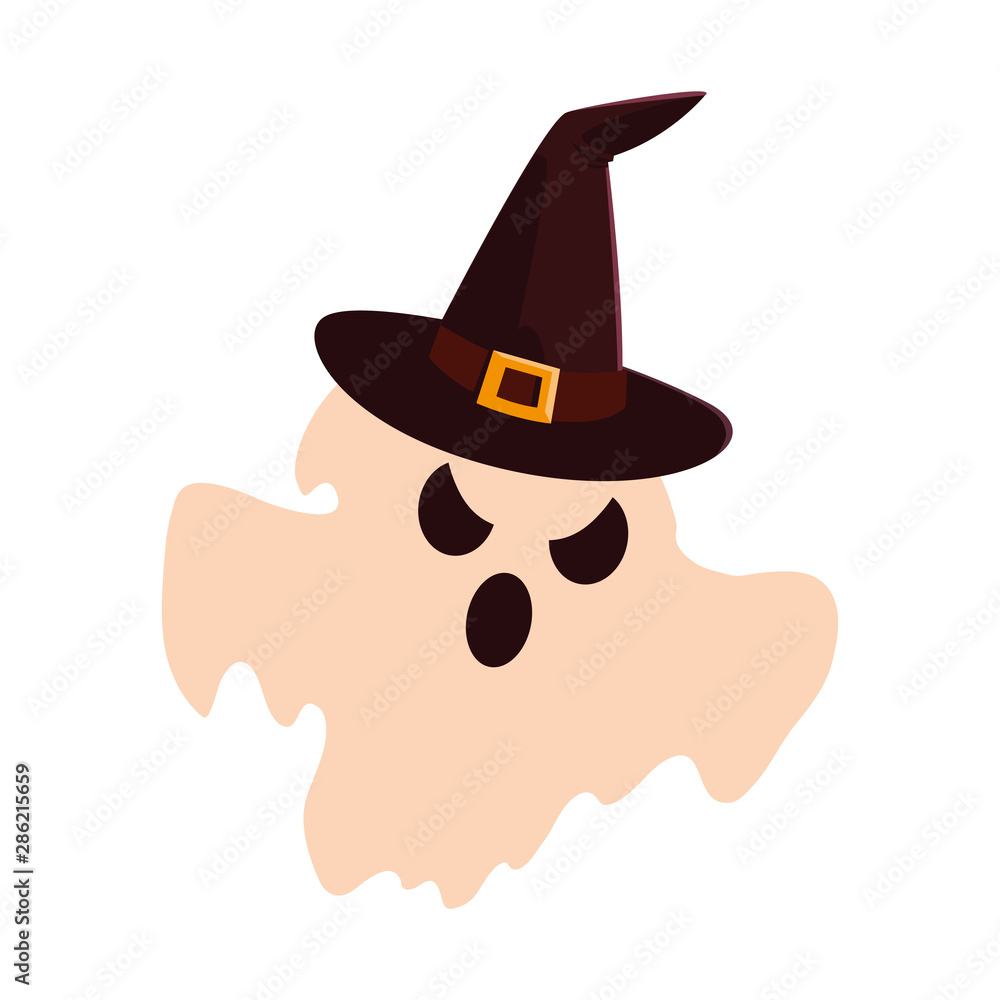 ghost with hat happy halloween celebration design