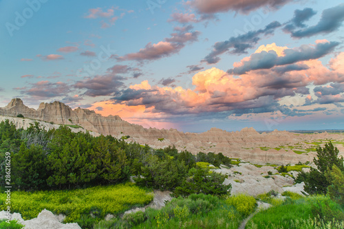 Sunset from Cedar Pass just after a summer thunderstom passed to the east in Badlands National Park, SD