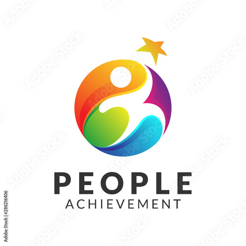 human reach star logo in colorful circle shape.modern design style.success people vector illustration
