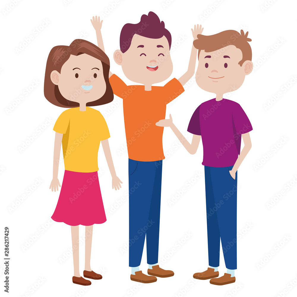 Teenagers friends smiling and greeting cartoons Teenagers friends smiling and greeting cartoons