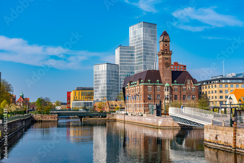 Skyline of Malmo dominated by the world maritime university, Sweden photo