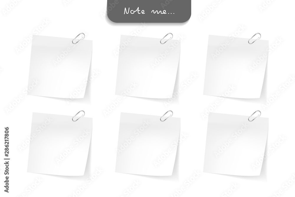 Set of different note papers on isolated white background. Set of different note papers on isolated white background.