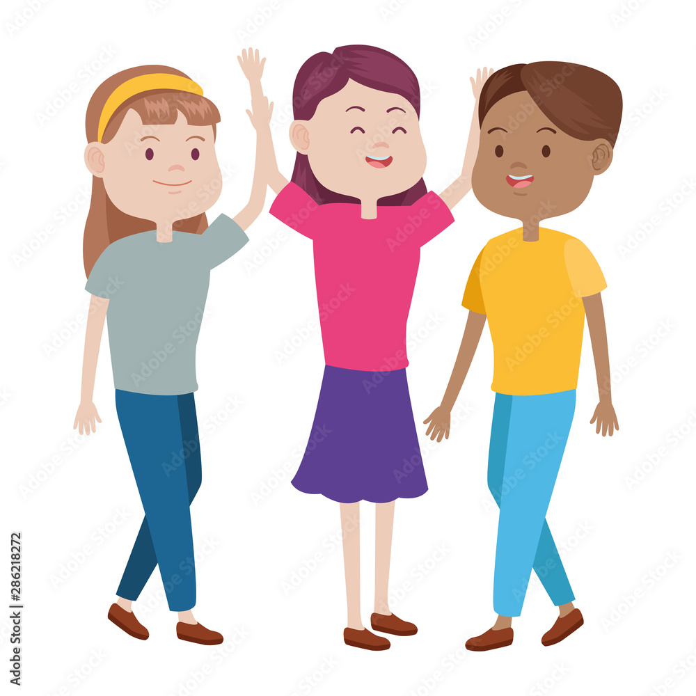 Teenagers friends smiling and greeting cartoons Teenagers friends smiling and greeting cartoons