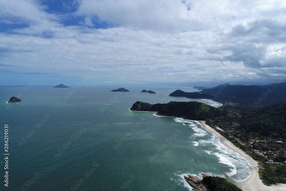 Aerial view of Maresias and Boiçucanga Beaches, Sao Sebastiao, North Coast of Sao Paulo, Brazil. Vacation Travel. Travel destination. Tropical scenery. Great landscape Aerial view of Maresias and Boiçucanga Beaches, Sao Sebastiao, North Coast of Sao Paulo, Brazil. Vacation Travel. Travel destination. Tropical scenery. Great landscape