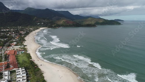 Aerial view of beach in Pauba, Sao Sebastiao, Sao Paulo, Brazil. Great seascape. Beautiful seaside. Beach in Pauba, Sao Sebastiao. Great seascape. Beautiful seaside. Beach view. Seascape.  photo