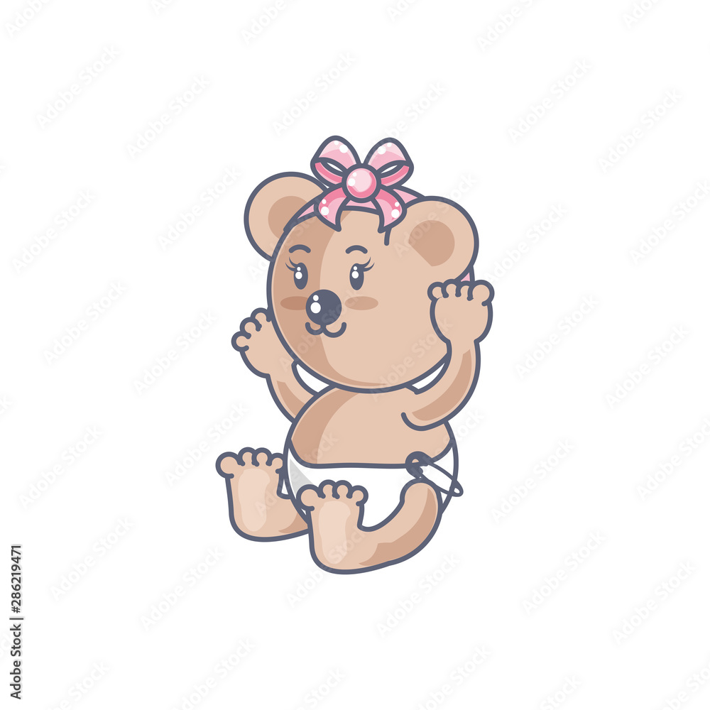 cute female bear baby animal isolated icon cute female bear baby animal isolated icon