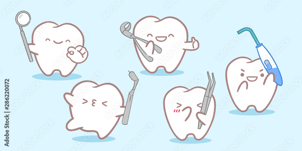 cute cartoon tooth with tool