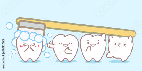 brushing cute cartoon teeth
