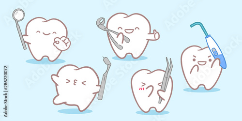 cute cartoon tooth with tool