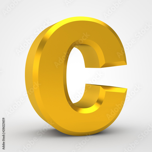 C gold alphabet word on white background illustration 3D rendering