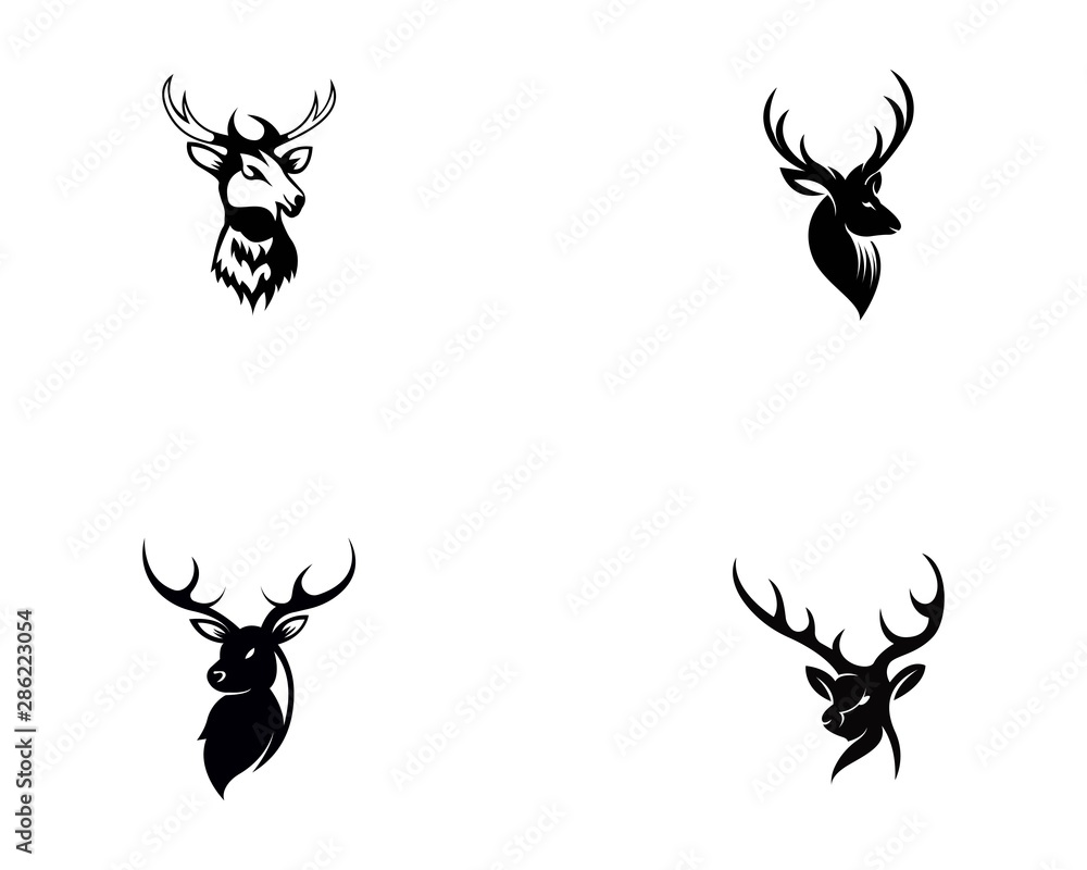 Deer head set icon silhouette logo design minimalist template Deer head set icon silhouette logo design minimalist template