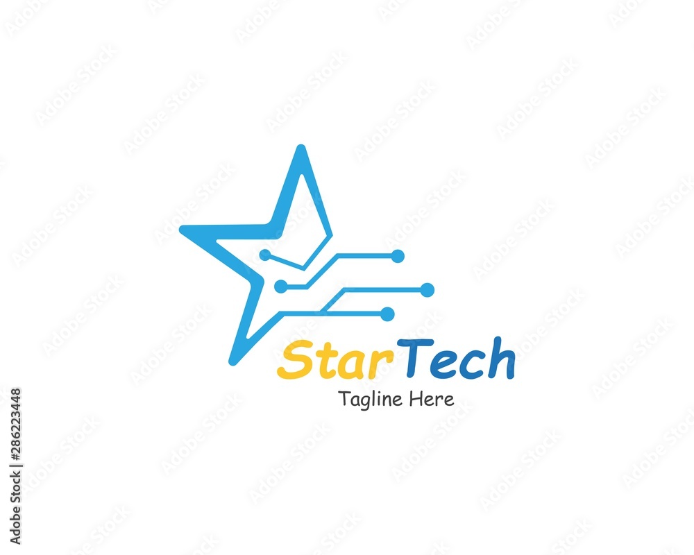 Obraz premium Star logo with Circuit tech creative simple concept design