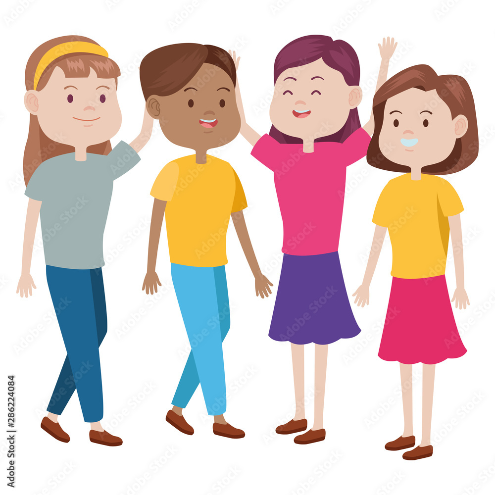 Teenagers friends smiling and greeting cartoons Teenagers friends smiling and greeting cartoons