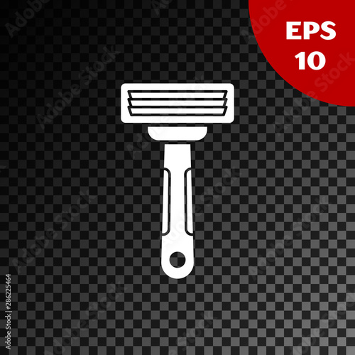 White Shaving razor icon isolated on transparent dark background. Vector Illustration