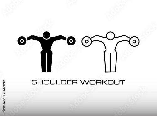 Set of Dumbbell Lateral Raise Workout in Fitness Center or Gym Image Icon Vector. This Icon Consist of Two Variation of Deltoid and Shoulder Workout for Muscle and Bigger.