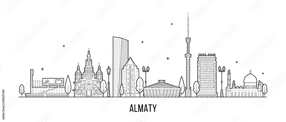 Almaty skyline Kazakhstan linear art city vector