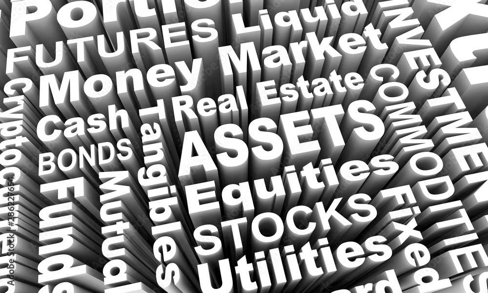 Assets Stocks Bonds Equities Word Collage 3d Illustration