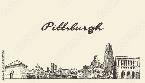 Pittsburgh skyline Pennsylvania USA draw a vector