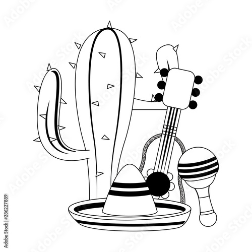 mexico culture and foods cartoons in black and white