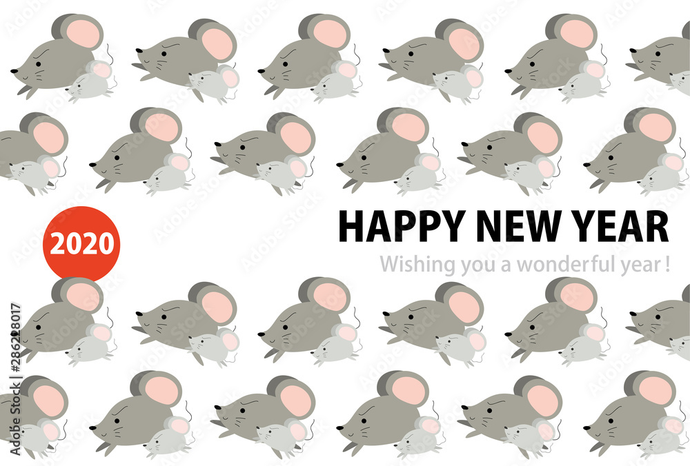 New Year's card of Parent-child herd of rats in 2020