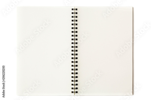 Empty open notebook on background