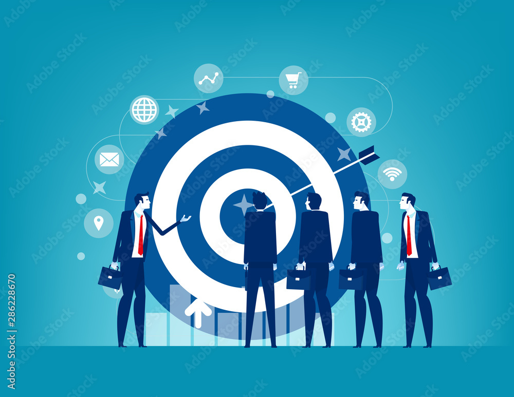 Leader and Colleague engaged in company goals. Concept business marketing vector illustration, Employee engagement, Internal marketing. Leader and Colleague engaged in company goals. Concept business marketing vector illustration, Employee engagement, Internal marketing.