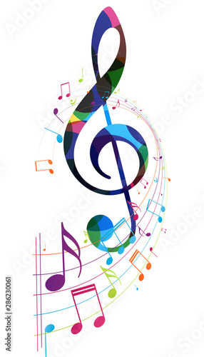 Colorful music notes background, abstract sign and symbol