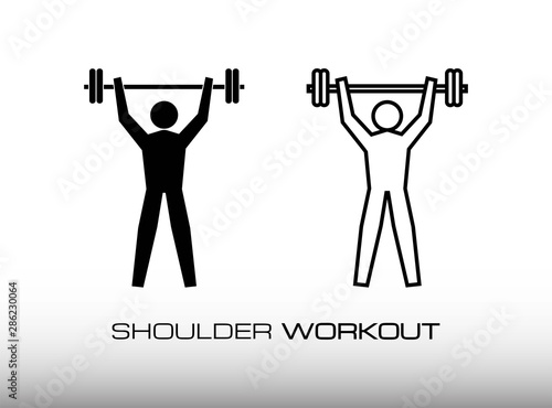 Set of Military Press Icon Vector. Consist of Two Variation Shoulder Workout in Gym or Fitness Center Icon Image in Trendy Flat Isolated on White Gradient Background.