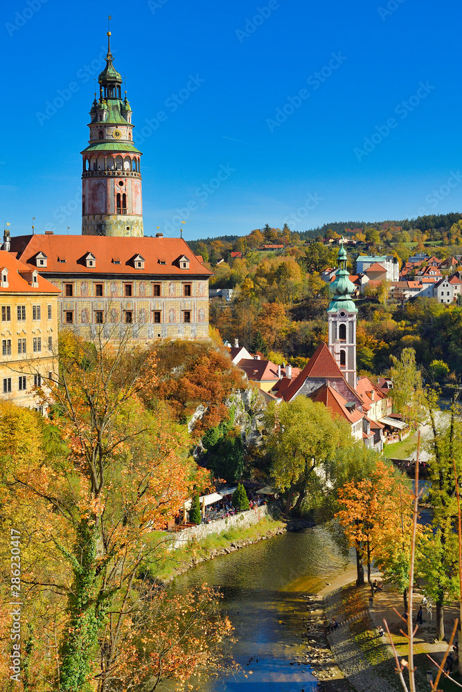 Obraz premium in the evening at the old town , Cesky Krumlov, Czech Republic