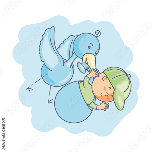 stork and cute baby boy avatar character