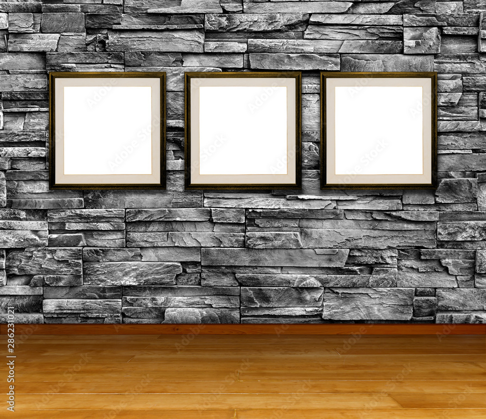 3 Blank frame on Granite stone wall, Template for product display and