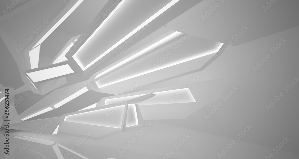 Abstract white interior with neon lighting. 3D illustration and rendering. Abstract white interior with neon lighting. 3D illustration and rendering.