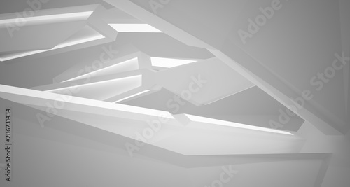 Abstract white interior with neon lighting. 3D illustration and rendering.