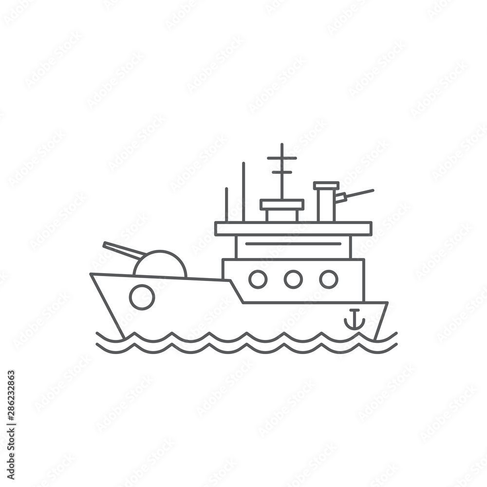 Battleship vector icon navy symbol isolated on white background