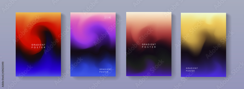 Set of modern colorful gradient background. Trendy abstract poster liquid design.  A4 size fluid backdrop illustrations for brochure, banner, print, flayer, card, placard.