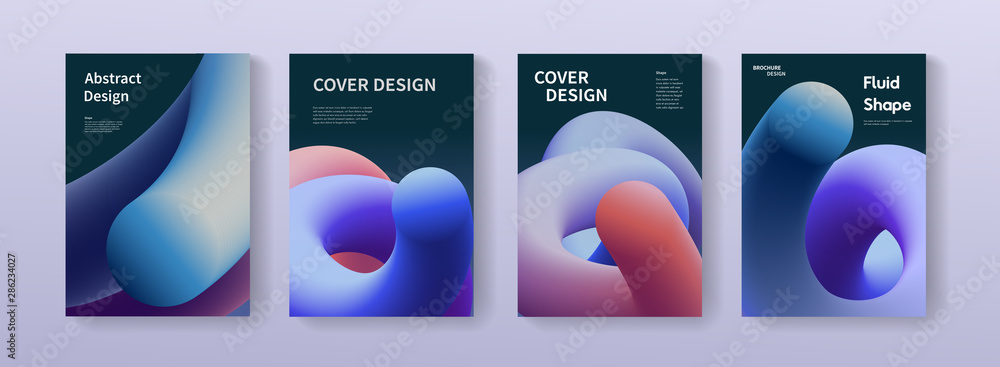 Abstract poster bundle with fluid shapes . A4 size gradient background illustrations for brochure, banner, print, flayer, card.