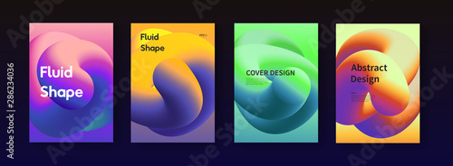 Modern trendy fluid poster set with plasticine color shape. A4 size abstract gradient background illustrations for brochure, banner, print, flayer, card.