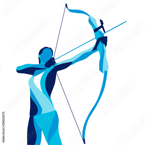 Valokuvatapetti Trendy stylized illustration movement, archer, sports archery, line vector silho