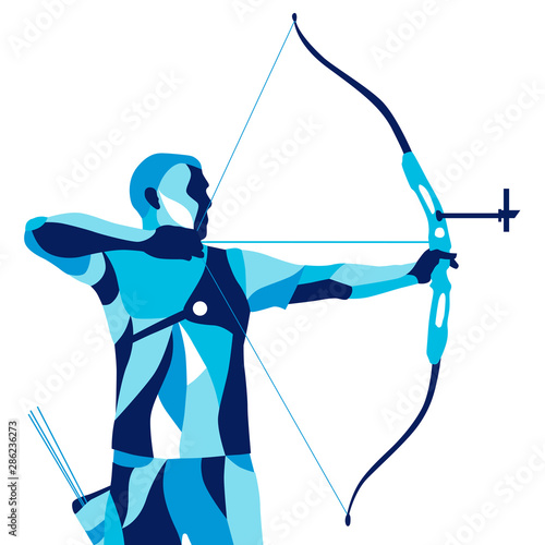 Fototapeta Trendy stylized illustration movement, archer, sports archery, line vector silho