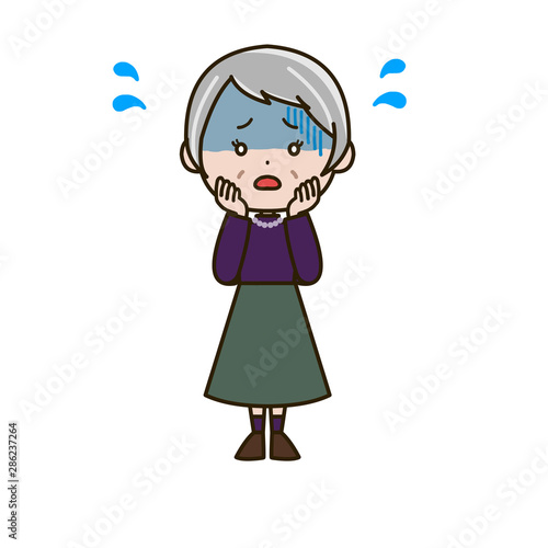 焦るシニア女性　ポーズ　イラスト