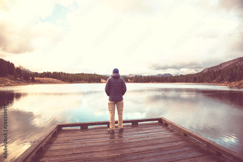 Relaxing on mountain lake Relaxing on mountain lake