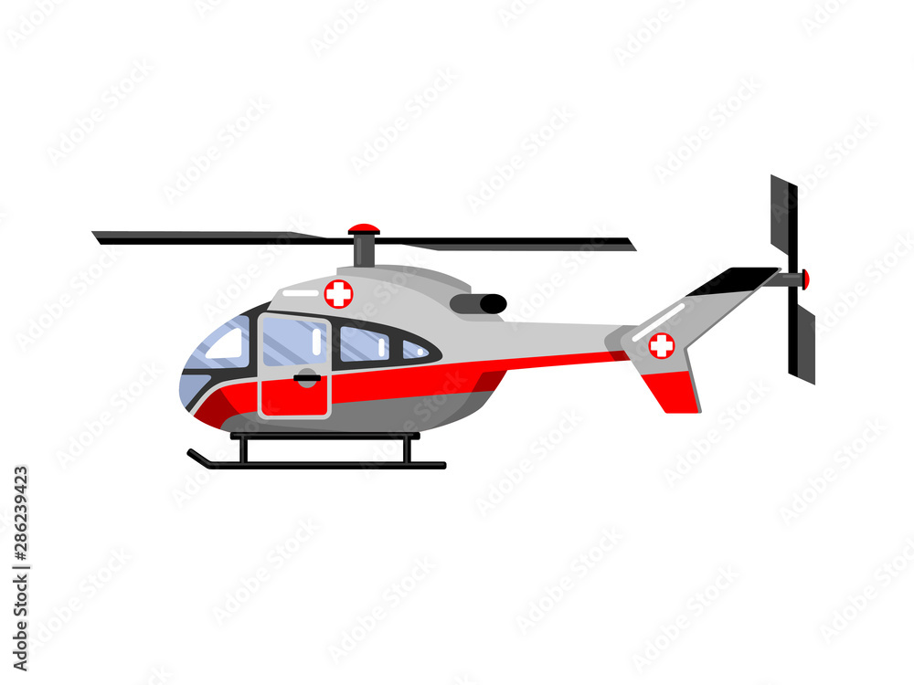 helicopter ambulance and emergency resuscitation. Colorful design, isolated vector illustration